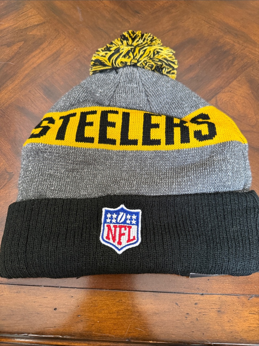 NFL Pittsburgh Steelers Kids Pom Beanie - Gray/Black/Yellow